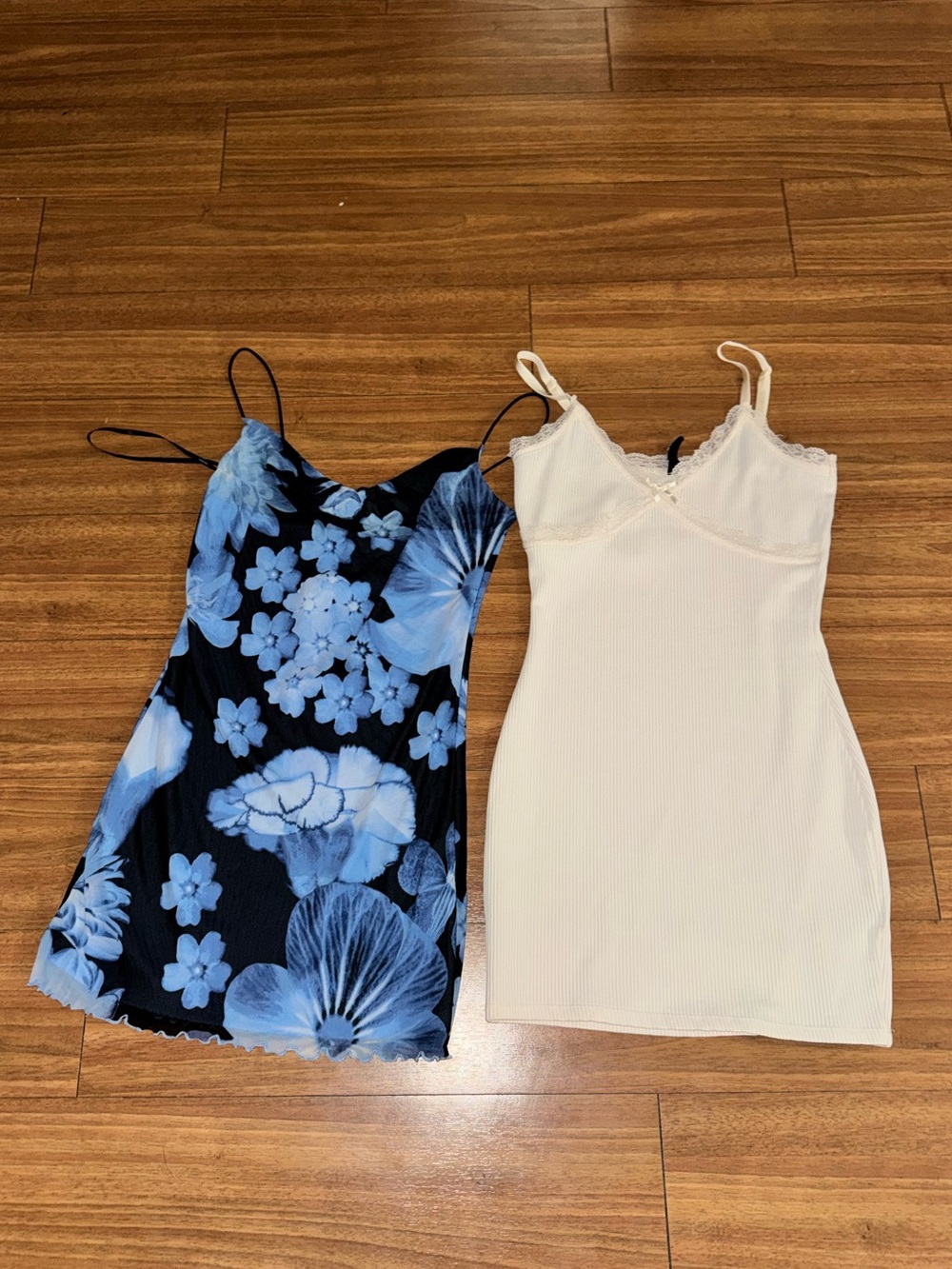 Forever 21 Blue Floral & Cream Lace-Trim Slip Dresses - 2-Pack